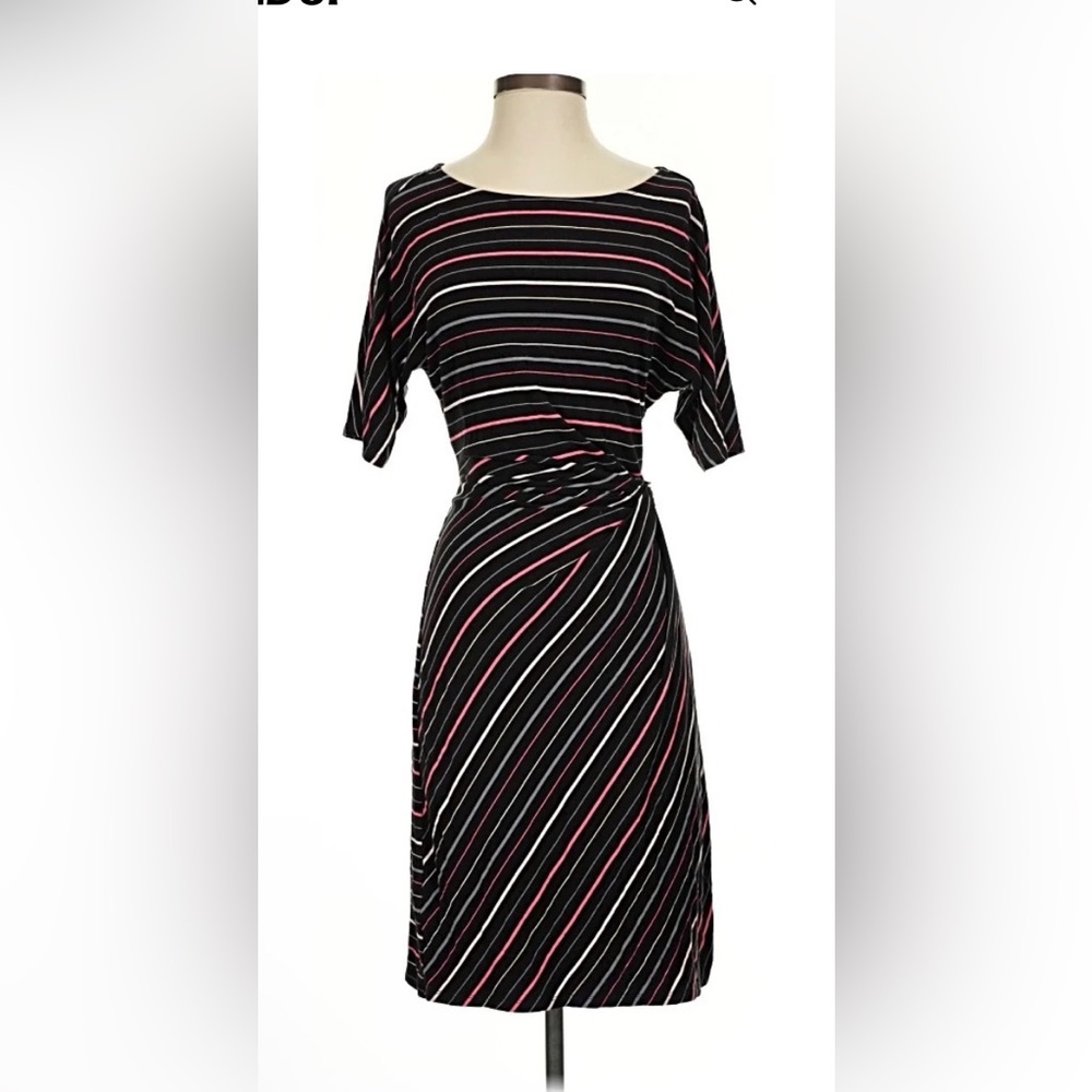 Ann Taylor Black & White Striped Tie-Waist Midi Dress